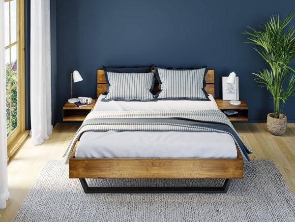 Möbel-Eins CURBY Kufenbett mit Kopfteil, Material Massivholz, rustikale Altholzoptik, Fichte, Kufen schwarz vintage 120x200 cm Bild 2