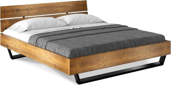 Möbel-Eins CURBY Kufenbett mit Kopfteil, Material Massivholz, rustikale Altholzoptik, Fichte, Kufen schwarz vintage 120x200 cm Bild 1