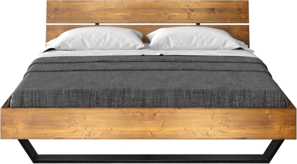 Möbel-Eins CURBY Kufenbett mit Kopfteil, Material Massivholz, rustikale Altholzoptik, Fichte, Kufen schwarz vintage 120x200 cm Bild 3