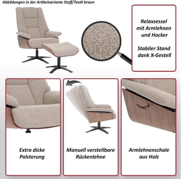 MCA Relaxsessel + Hocker HWC-N57, Fernsehsessel Liegesessel, Holz Echtleder ~ braun Bild 3