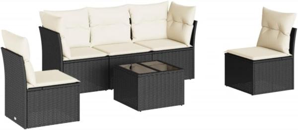 vidaXL 6-tlg. Garten-Sofagarnitur mit Kissen Schwarz Poly Rattan 3249195
