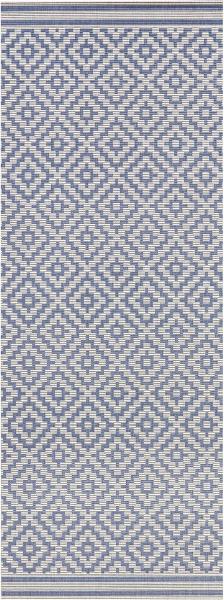 In- & Outdoor Teppich Raute blau/creme - 80x200x0,8cm