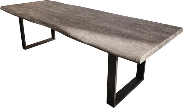 Esstisch Edge 260x100 XL Akazie Platin Metall Schmal schwarz Live-Edge