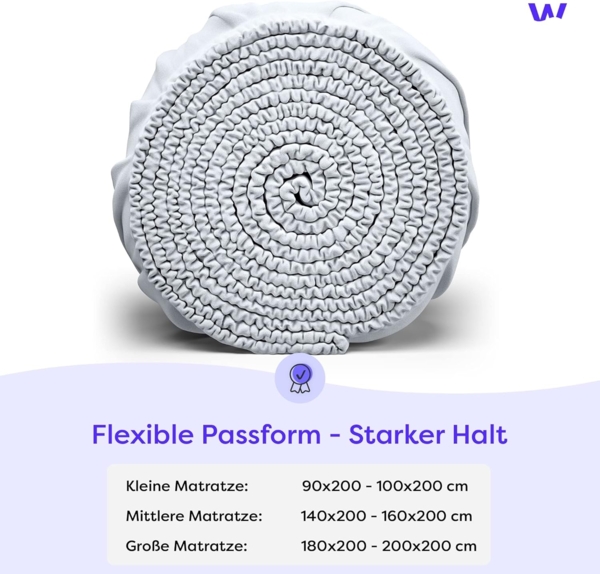 Wolkenfeld Spannbettlaken 100% Baumwolle - Superweiches Bettlaken für Matratzen von 5 bis 20cm, Jersey, Gummizug: rundum, (1 Stück), Rutschfest & Blickdicht - 90x200, 140x200, 160x200, 180x200 200x200 Bild 9