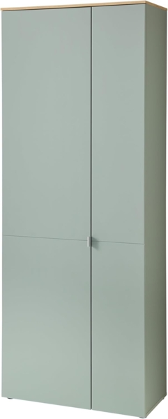 BARI Schuhschrank in Schilfgrün, Artisan Eiche Optik FSC-zertifiziert - Moderner Garderobenschrank mit viel Stauraum für Ihre Schuhe - 78 x 202 x 38 cm (B/H/T)