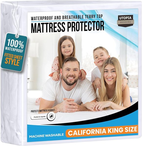Utopia Bedding Matratzenschoner 182 x 213 x 43 cm Wasserdicht, Oeko-TEX Zertifiziert Matratzenauflage Atmungsaktive, Matratzenschutz, Rundum Elastisch Weiß