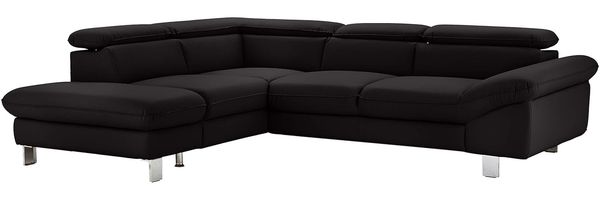 Mivano Ecksofa Driver mit Ottomane links, Ledercouch im modernen Design, Inkl. verstellbare Kopfstützen, 266 x 73 x 214, Kunstleder, Schwarz