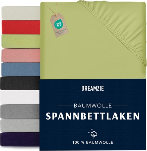 Dreamzie - Spannbettlaken 70x160 cm - Baumwolle Oeko Tex Zertifiziert - Grün - 100% Jersey Spanbettuch 70x160