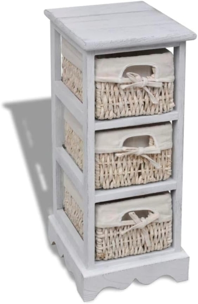 vidaXL Holz-Schränkchen mit 3 Flechtkörben Weiß 240796