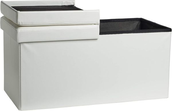 ECHTWERK EW-FB-0433 Sitzbank Flex, Polsterbank mit Kunstlederbezug, Hockerbank mit Stauraum, Aufbewahrungstruhe rechteckig, Deckel abnehmbar, weiß, 38 x 76 x 37,5