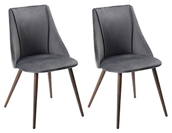 39F FURNITURE DREAM Set mit 2 Esszimmerstühlen Mid Century, große Stühle mit Akzenten aus weichem Samt Rückenlehne, Metallbeine für Küche, Wohnzimmer, Stoff, Grün, 52,5 x 49,5 x 83 cm
