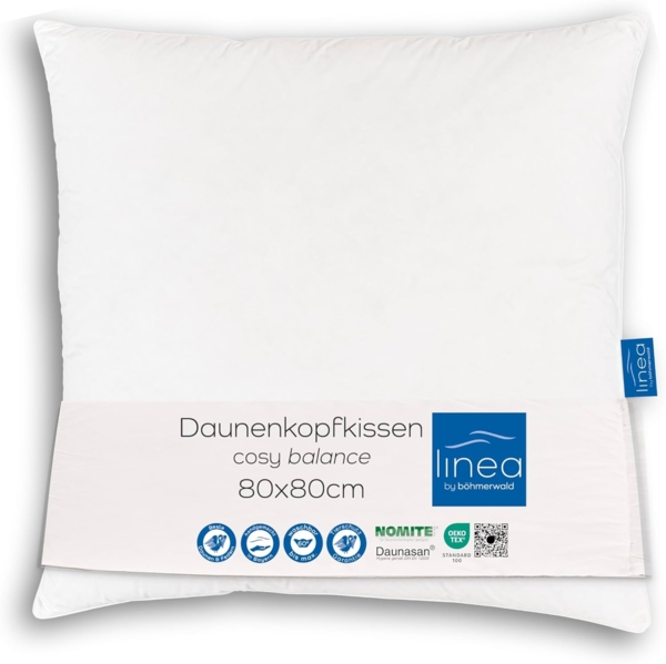 Böhmerwald Komfort Kopfkissen, 70% Federn / 30 % Daunen, Füllgewicht: 1.000 g, Stützkomfort: normal, 80x80 cm, Weiß, 1 Stück (1er Pack) Bild 1