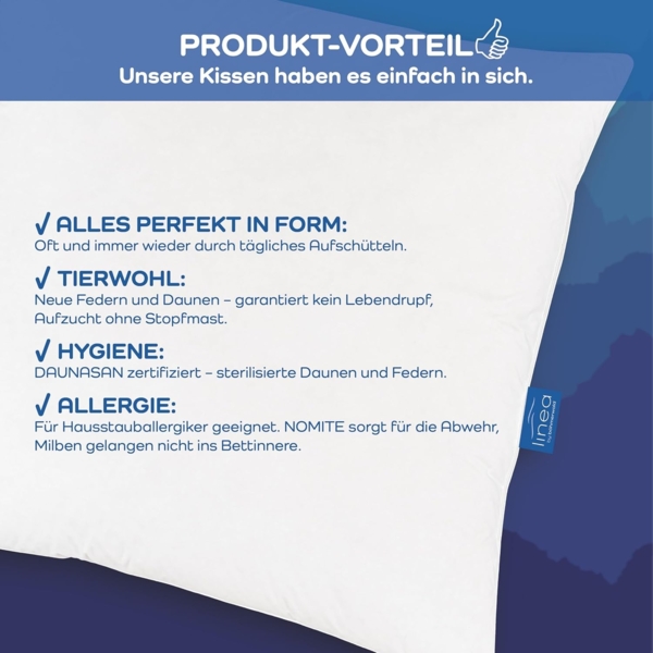Böhmerwald Komfort Kopfkissen, 70% Federn / 30 % Daunen, Füllgewicht: 1.000 g, Stützkomfort: normal, 80x80 cm, Weiß, 1 Stück (1er Pack) Bild 3