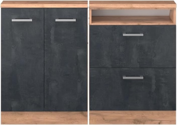 Dachschrägenschrank-Set Rion Schwarz Beton/Goldkraft Eiche 2er Set Vicco Bild 5