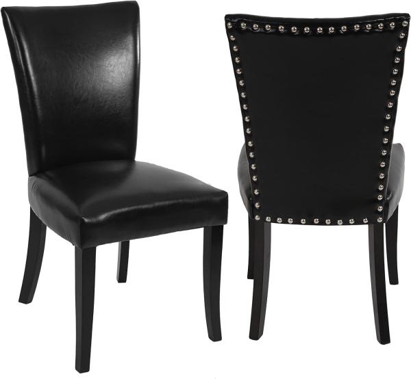 2er-Set Esszimmerstuhl Chesterfield, Stuhl Küchenstuhl, Nieten ~ Kunstleder, schwarz, dunkle Beine