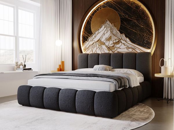 GrainGold Polsterbett mit Bettkästen CLOUD, Modern Bett mit Kopfteil - 160x200 cm, Schwarz (1x Bett)