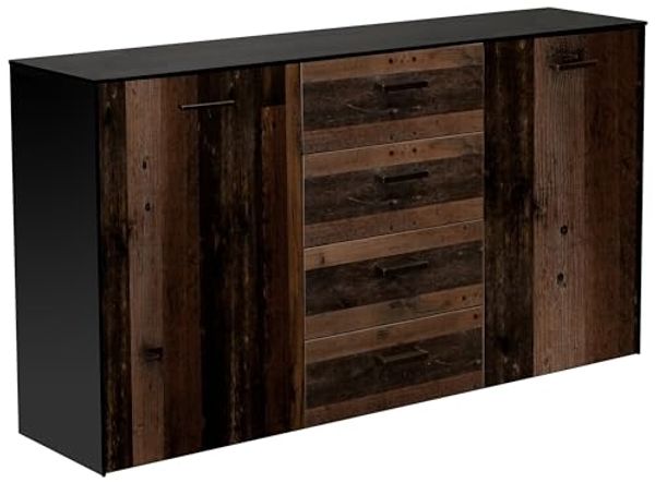 Sideboard >Texas< in schwarzstahl / texas oak, Holzwerkstoff - 177x97x41 (BxHxT)