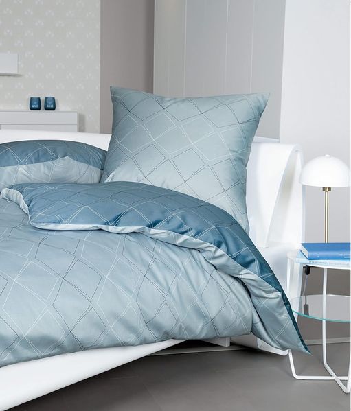 Janine J.D. Mako-Satin Bettwäsche 240x220 Rauten blau steinblau Wende 87053-02
