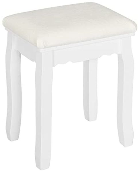 WOLTU Schminkhocker Landhaus, Hocker für Schminktisch, Sitzhocker Samt, Klavierhocker Kosmetikhocker, Polsterhocker für Schlafzimmer, 38 x 45 x 28. 5 cm, Massivholzbeine, Weiß, MB6095ws