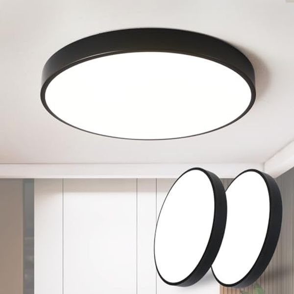 style home LED Deckenleuchte Metall Deckenlampe 12W/24W/36W/48W/96W, Runde/Quadratisch, LED fest integriert, Warmweiß 3000K ohne Fernbedienung, 24W, Ø30*4cm, Runde Lampe für Wohnzimmer Schlafzimmer Küche, Schwarz