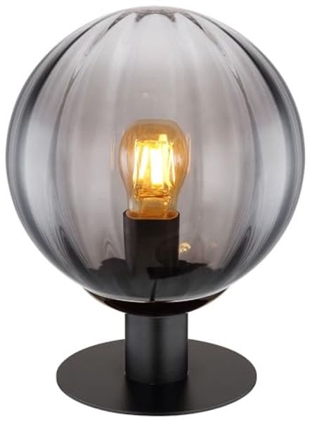 LED Tischleuchte, Metall, Schwarz-matt, Glas Rauchfarbe, D 23 cm