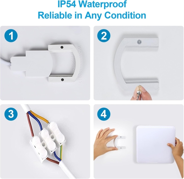 Comely LED Deckenlampe 25cm, 32W Kaltweiß, IP54 Wasserdicht, Quadratisch, Flache LED Deckenleuchte für Bad, Küche, Balkon, Flur, Schlafzimmer Bild 5