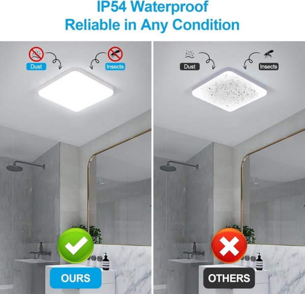 Comely LED Deckenlampe 25cm, 32W Kaltweiß, IP54 Wasserdicht, Quadratisch, Flache LED Deckenleuchte für Bad, Küche, Balkon, Flur, Schlafzimmer Bild 3