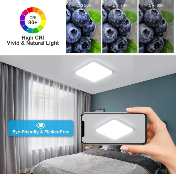 Comely LED Deckenlampe 25cm, 32W Kaltweiß, IP54 Wasserdicht, Quadratisch, Flache LED Deckenleuchte für Bad, Küche, Balkon, Flur, Schlafzimmer Bild 7