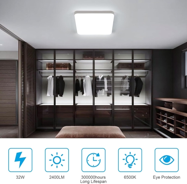 Comely LED Deckenlampe 25cm, 32W Kaltweiß, IP54 Wasserdicht, Quadratisch, Flache LED Deckenleuchte für Bad, Küche, Balkon, Flur, Schlafzimmer Bild 6