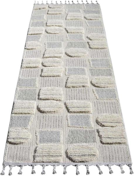 carpet city Teppich Läufer Boho Flur - Creme - 80x300 cm - Patchwork-Muster - Relief-Optik, 3D-Effekt - Cut-&Loop, Sisal - Moderne Fransen-Teppiche Schlafzimmer Bild 6