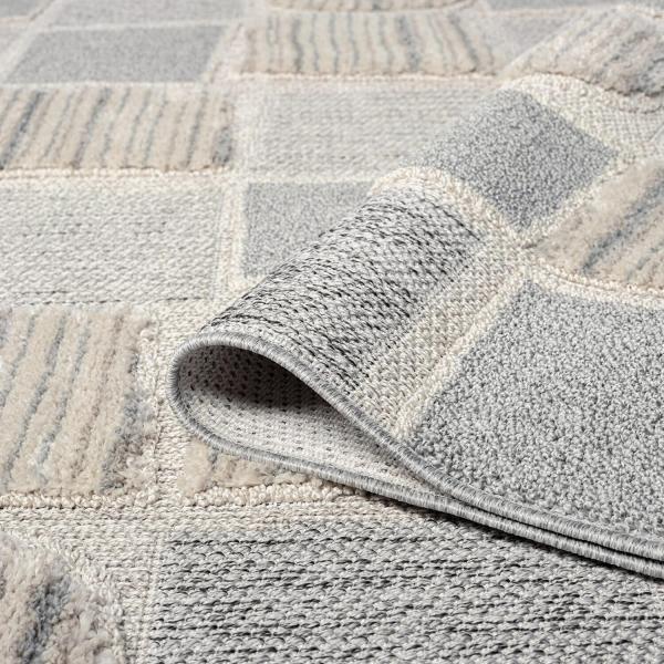 carpet city Teppich Läufer Boho Flur - Creme - 80x300 cm - Patchwork-Muster - Relief-Optik, 3D-Effekt - Cut-&Loop, Sisal - Moderne Fransen-Teppiche Schlafzimmer Bild 4