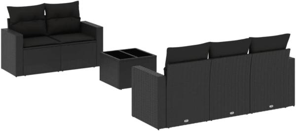 vidaXL 6-tlg. Garten-Sofagarnitur mit Kissen Schwarz Poly Rattan