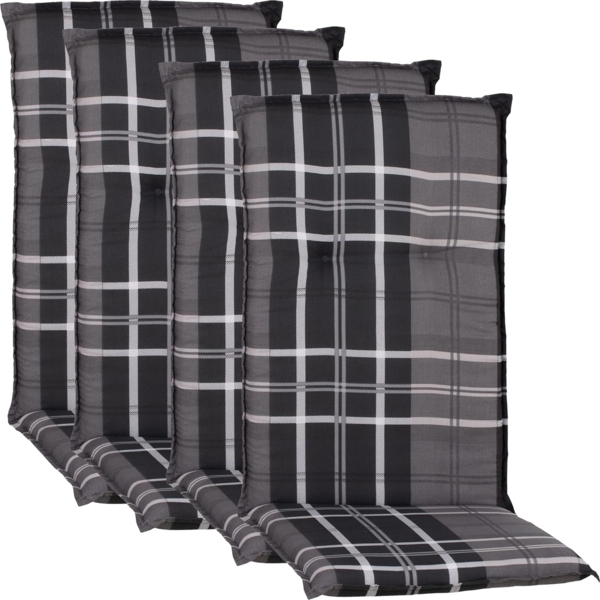 NYVI Hochlehnerauflage Hochlehner Auflagen 4er Set Barcelona - Gartenstuhlauflagen 118x50cm, (4 St), Stuhlauflage, Sitzauflage mit Halteband, UV-fest, Kariert Karo