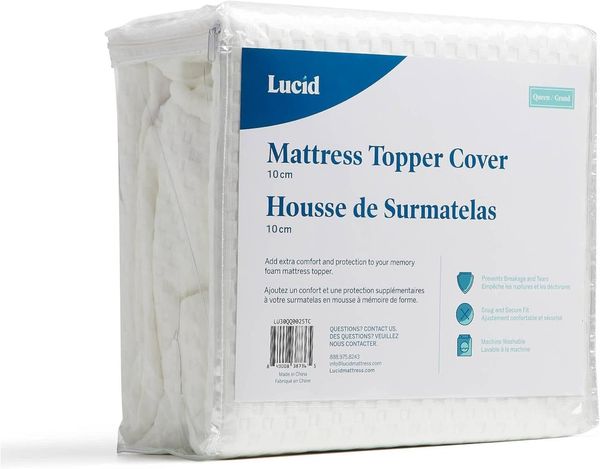 LUCID Bezug für Matratzentopper – rutschfest – Weich und atmungsaktiv – maschinenwaschbar mit Reißverschluss (Topper nicht inklusive) – 150x200 cm, 10 cm Höhe