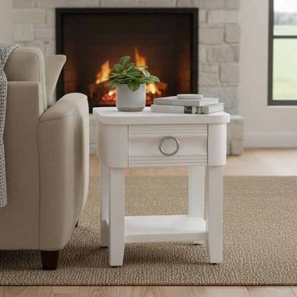 Dmora Couchtisch Binago 45 x 40 x 54h cm Weiß mit Schublade