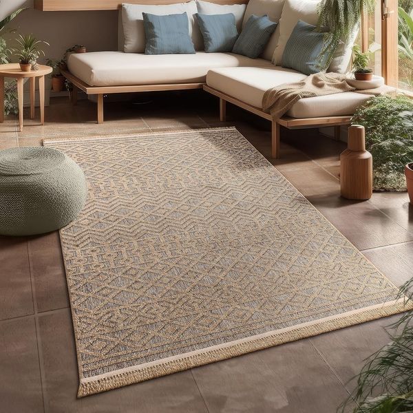 Paco Home Teppich Cologne 495, rechteckig, Höhe: 11 mm, Flachgewebe, meliert, Rauten Motiv, mit Fransen, Outdoor geeignet