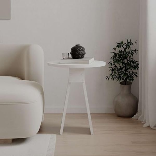 Hanah Home Elegant White Side Table, 42 x 50 x 42 cm | 100% Melamine Coated Particle Board, 18 mm Thick | Perfect for Modern Living Rooms & Bedrooms