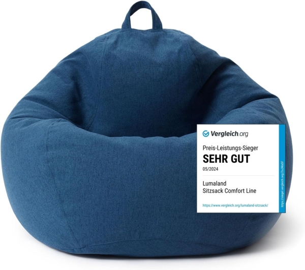Lumaland Comfort Line Sitzsack Indoor, EPS Perlen Füllung, XL, Dunkelblau, 90 x 110 x 50 cm, 250 l