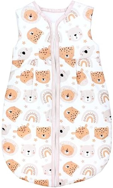 TupTam Ganzjahresschlafsack 2.5 TOG wattiert ärmellos Baby Schlafsack OEKO-TEX, Farbe: Tierköpfe Regenbogen beige, Größe: 68-74