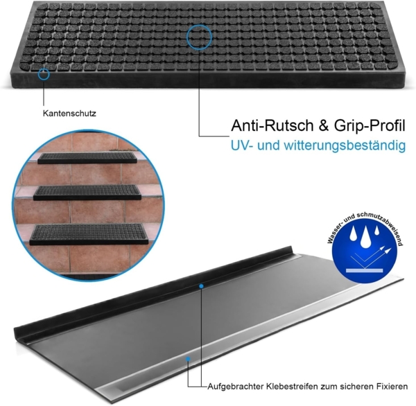 BigDean 4 Stück Stufenmatten aus Gummi – 75 x 25 cm – Outdoor Treppenstufenmatten – Anti Rutsch Gummimatten Wild Design Bild 2