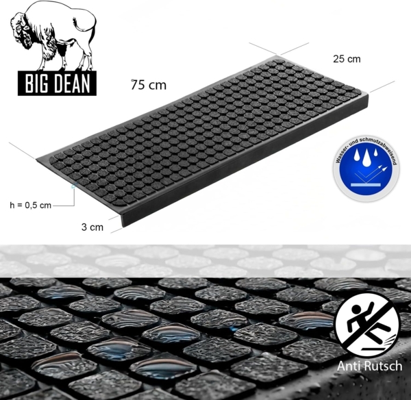 BigDean 4 Stück Stufenmatten aus Gummi – 75 x 25 cm – Outdoor Treppenstufenmatten – Anti Rutsch Gummimatten Wild Design Bild 3