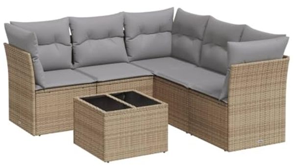 vidaXL 6-tlg. Garten-Sofagarnitur mit Kissen Beige Poly Rattan 3217629
