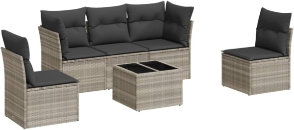 vidaXL 6-tlg. Garten-Sofagarnitur mit Kissen Hellgrau Poly Rattan 3249201