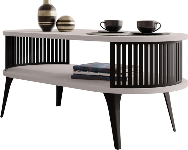 Couchtisch Rajkon Oval (Farbe: Schwarz / Cashmere)