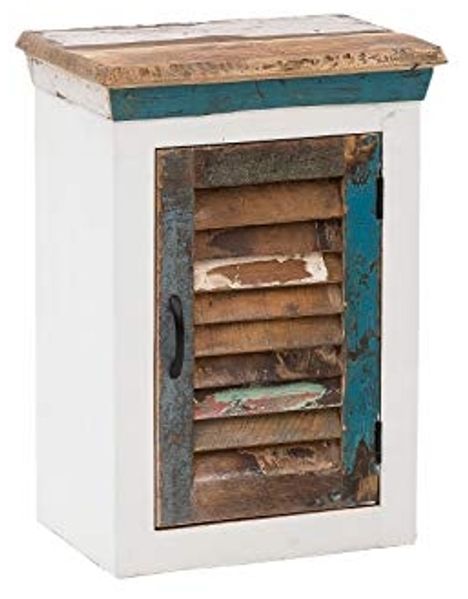 Hängeschrank Perth weiß 46x60x31 cm massivum Holz recycelt bunt rustikal Bad-Hängeschrank Wandschrank Gäste-WC Landhausstil Vintage