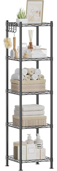 Calicosy Schwarzes Metallregal mit verstellbarem Ablagegitter - L30 x H121 cm - Schwarz