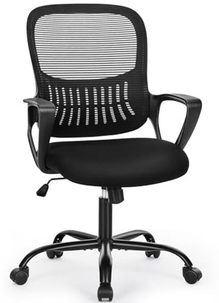 Sweetcrispy Bürostuhl Ergonomisch, Schreibtischstuhl mit Lendenwirbelstütze, Höhenverstellbarkeit Stuhl, Bürostühle mit Armlehne, Office Chair Geeignet für Büro und Schlafzimmer