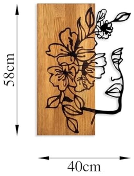 dekoratives Wandaccessoire aus Holz, 'Woman Floral Face', 58 x 3 x 41, Nussbaum, Schwarz Bild 6