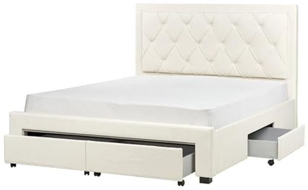 Bett mit Schubladen LIEVIN 160 x 200 cm Samtstoff Creme