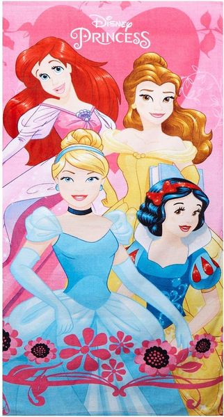 Disney Princess Handtuch Heart Prinzessinnen Arielle Belle Cinderella Schneewittchen Pink 70 x 140 cm, 100% Baumwolle